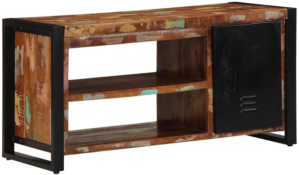 vidaXL Schuhbank Mehrfarbig 100 x 40 x 50 cm Massivholz Altholz, Schuhbank für Wohnzimmer, Rechteckiger Schuhschrank, Moderne Sitzlösung, Kompakte Aufbewahrungsmöbel
