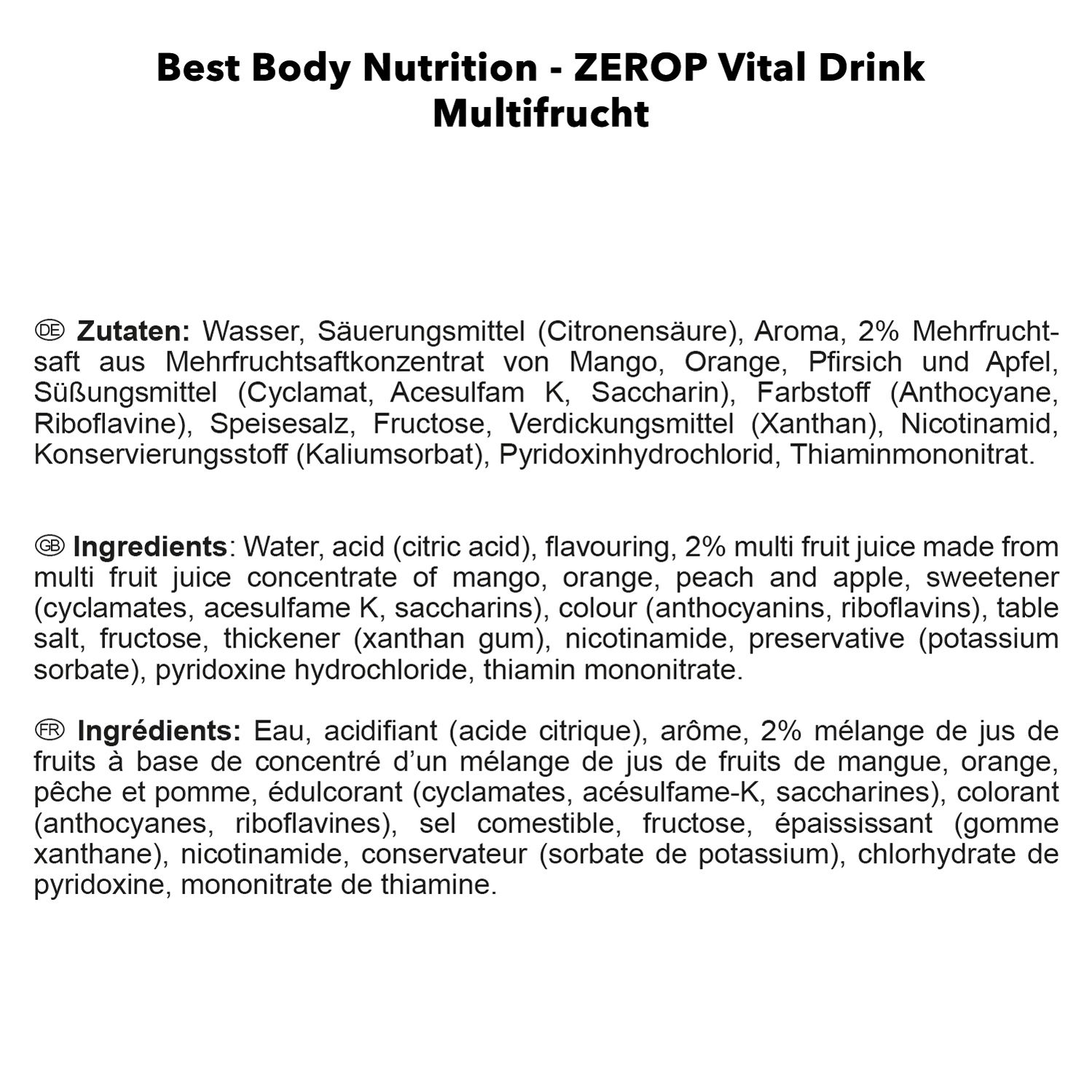 Best Body Nutrition Low Carb Nutrition Vital Drink Multifrucht