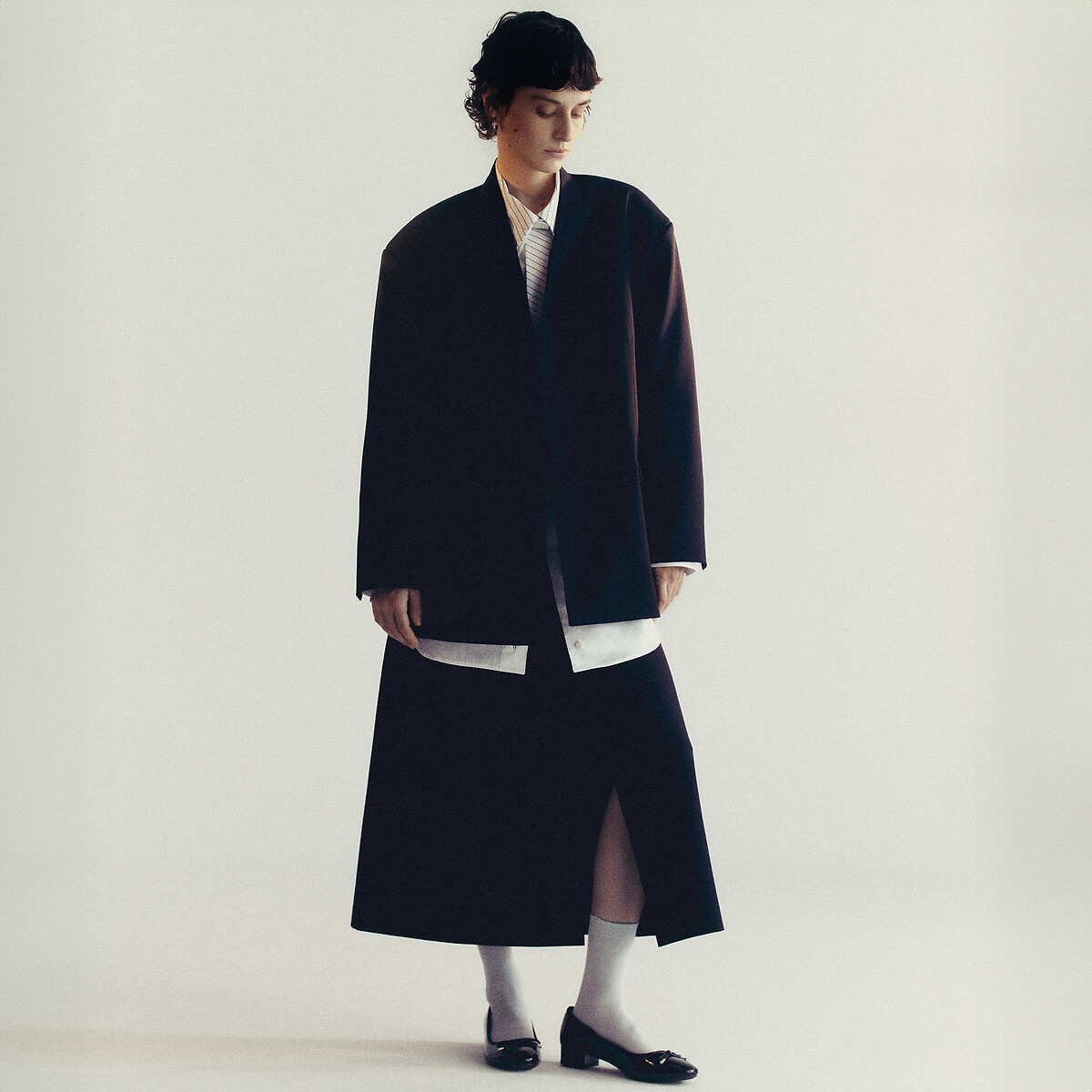 JEREMY CURRAT X LA REDOUTE<br>Camisa folgada com gravata, fabricada na Europa
