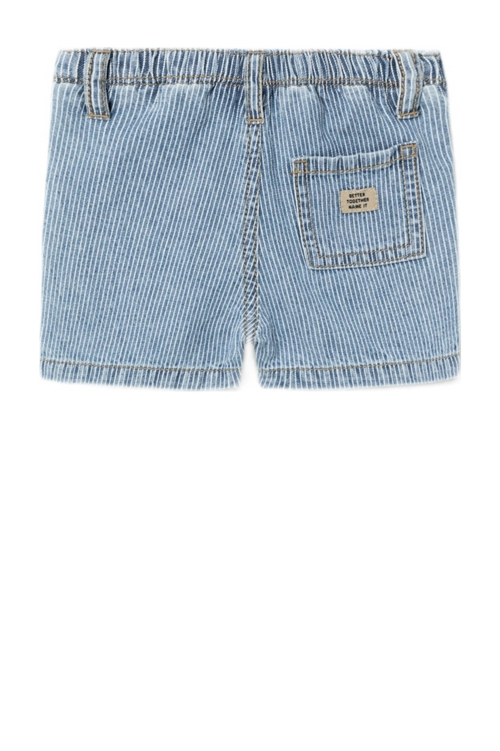 NAME IT baby gestreepte denim short NBMRYAN blauw/wit