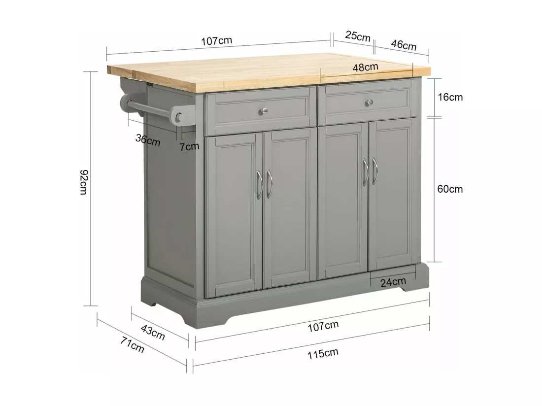 îlot de Cuisine Desserte sur roulettes Meuble de Cuisine avec Plans de Travail Rabattable, FKW71-HG