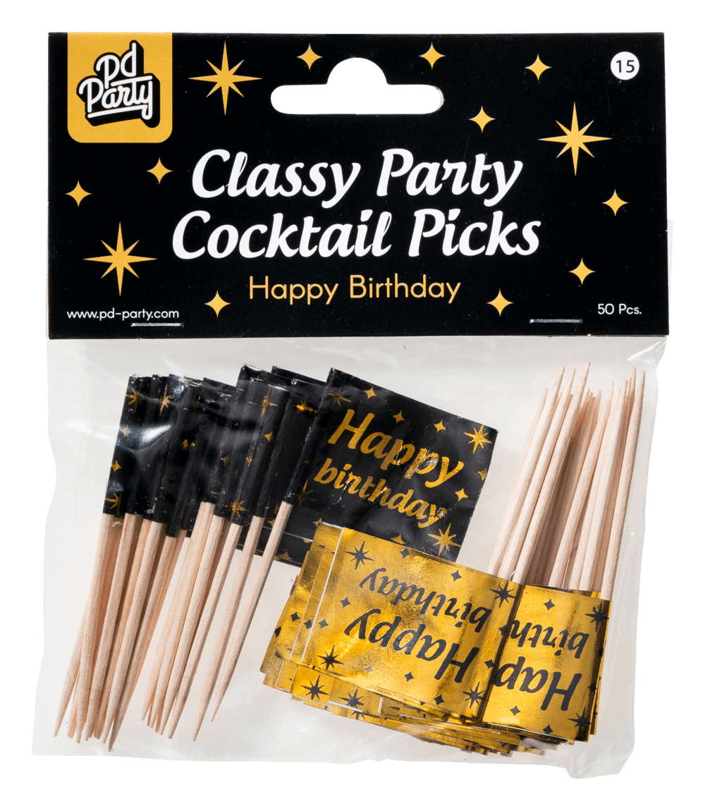 Cocktailprikkers Happy Birthday 6,5cm 50st