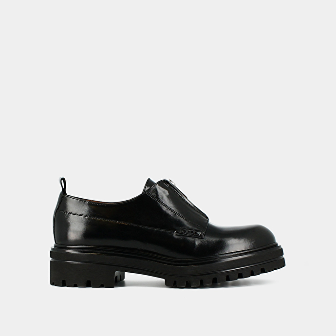 Derbies à fermetures éclairs et semelles crantées  en cuir noir