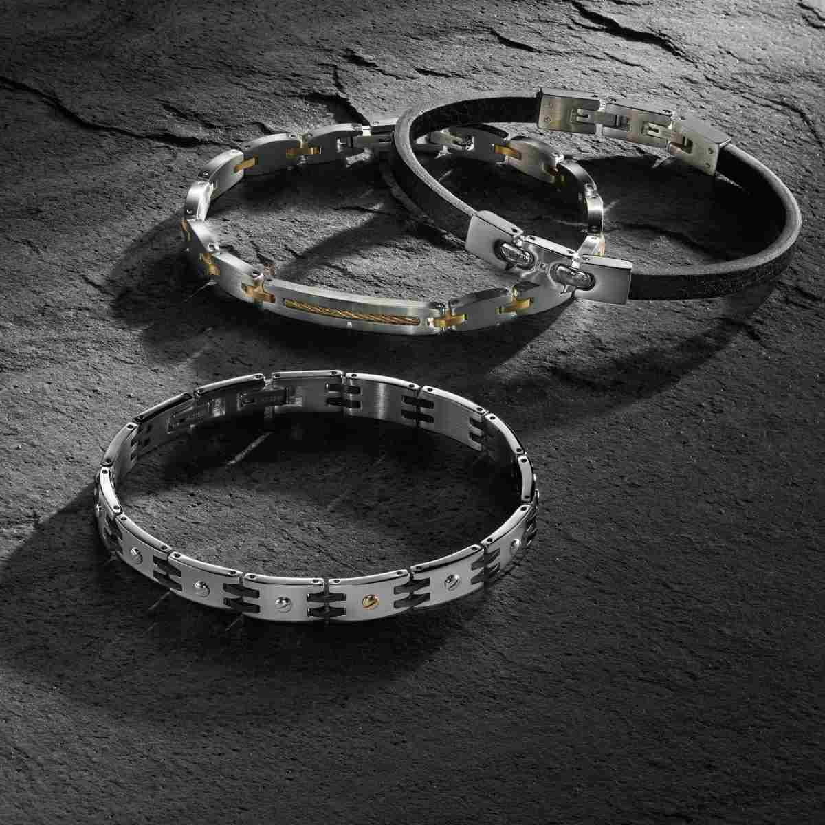 Bracelet acier bicolore doré jaune 21 cm