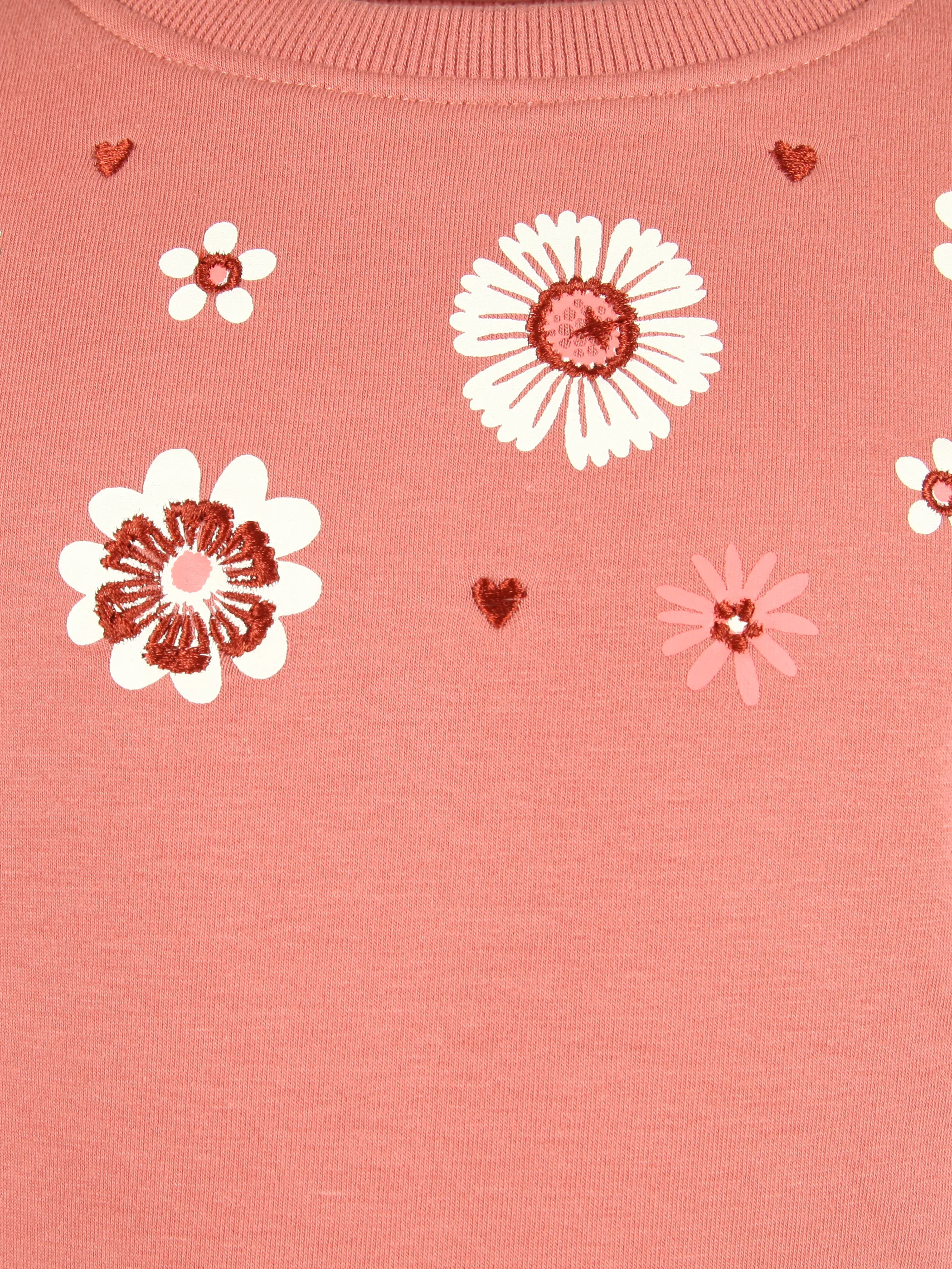 Mädchen Sweatkleid mit Blumenprint und Herzchenstickerei