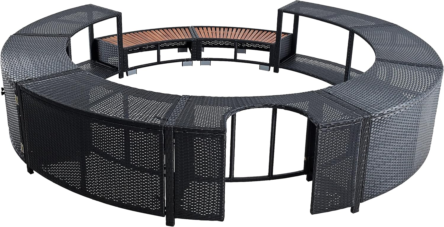 ESTEXO Poolumrandung Poolverkleidung Whirlpool Umrandung Polyrattan Verkleidung Einfassung Rund 200 cm (Schwarz)