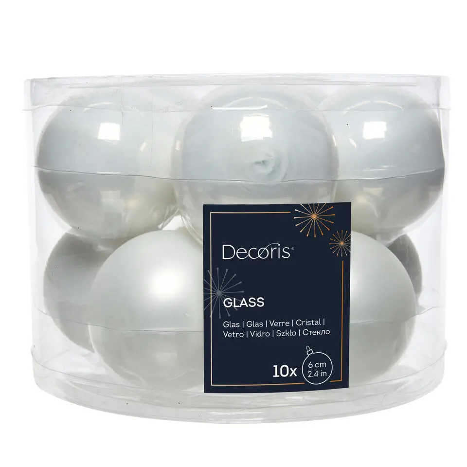 Decoris Kerstballen set - 10x - winter wit - glas - 6cm
