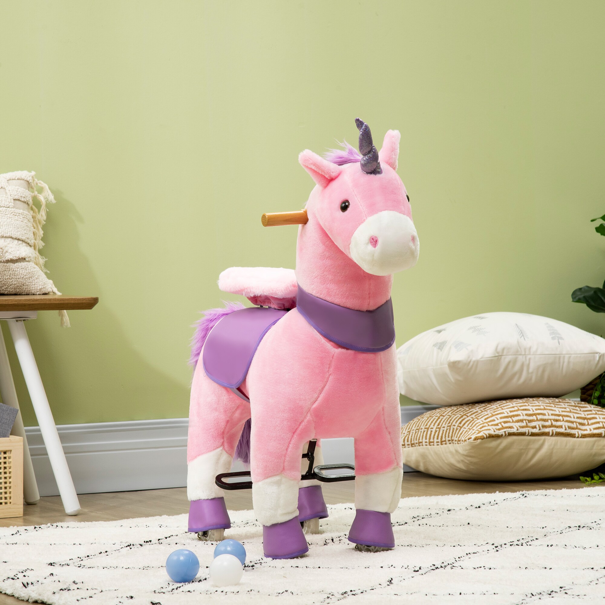 HOMCOM Kinder-Schaukelpferd mit Rollen rosa, lila 70L x 32B x 87H cm