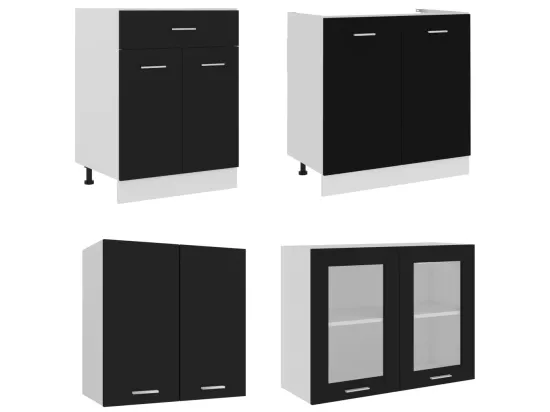 Ensemble de meubles de cuisine 4 pcs Noir Aggloméré