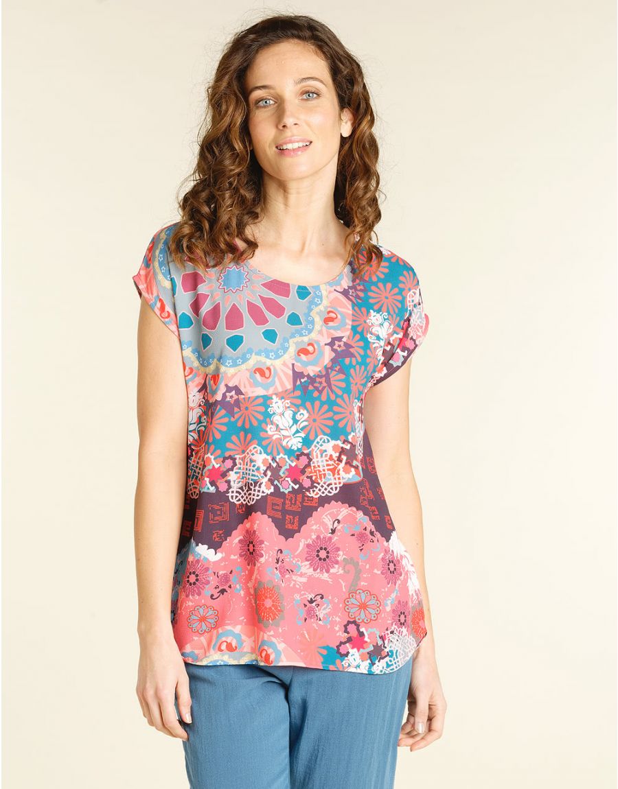 Top long imprimé corail