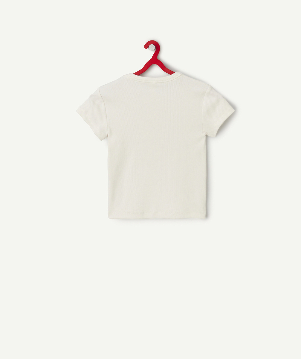 t-shirt manches courtes fille en coton bio écru côtelé