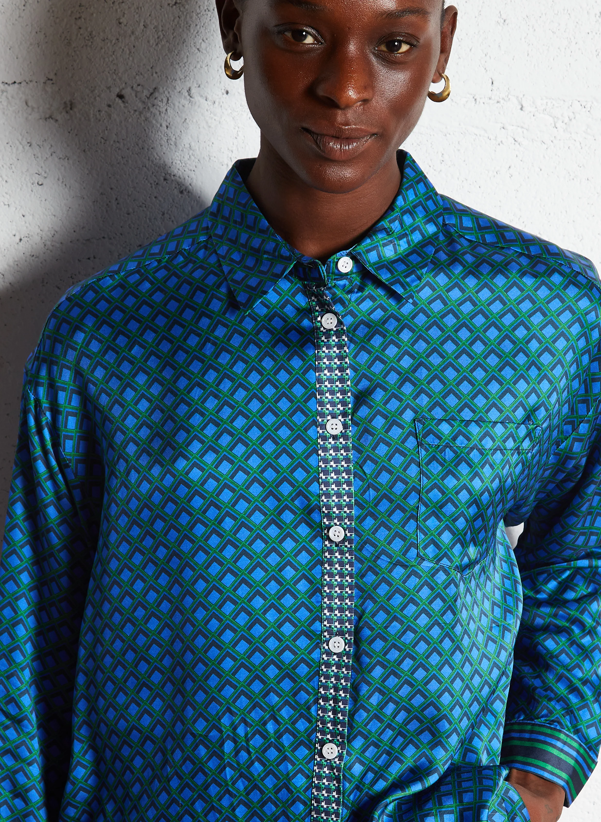 CHANICE - Chemise satinée ample à motif | Vert