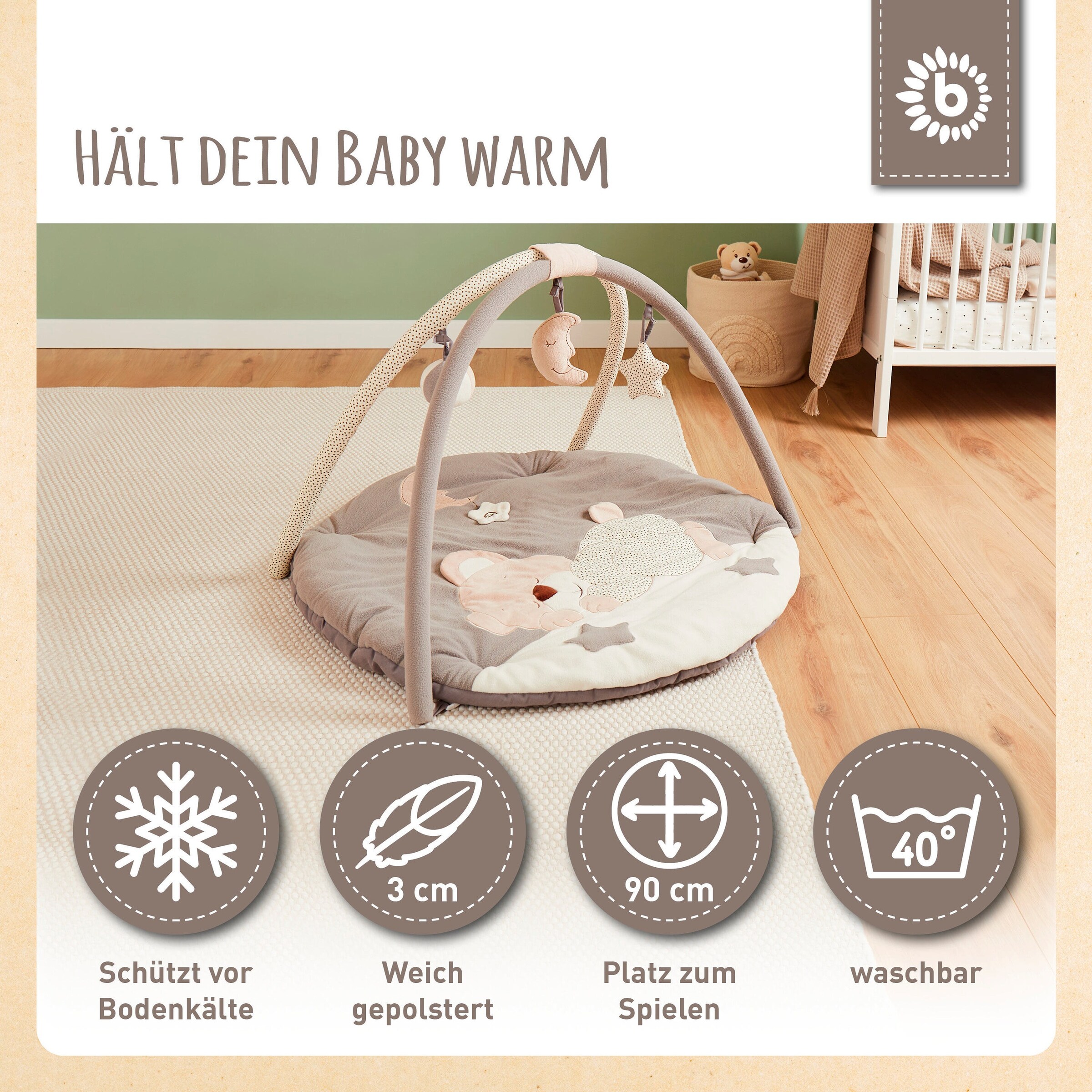 Bieco Krabbeldecke mit Spielbogen Plüsch - ab Geburt Beige