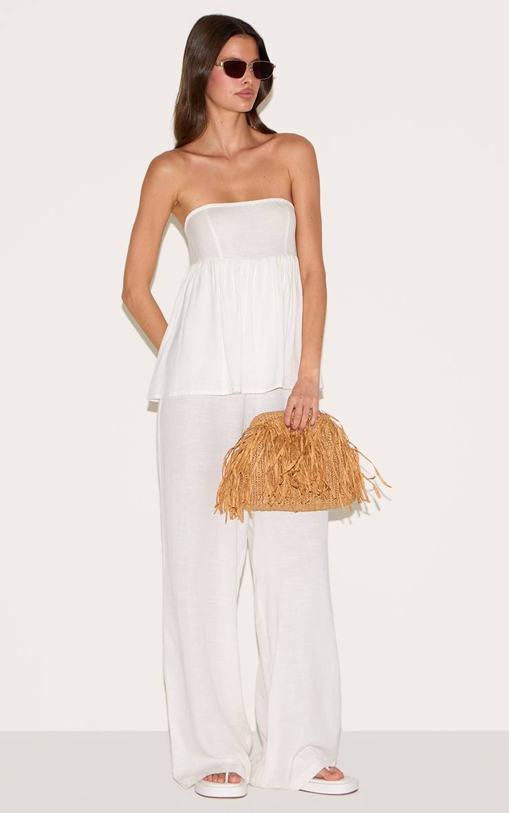 Blanc Combinaison Bustier À Détail Péplum