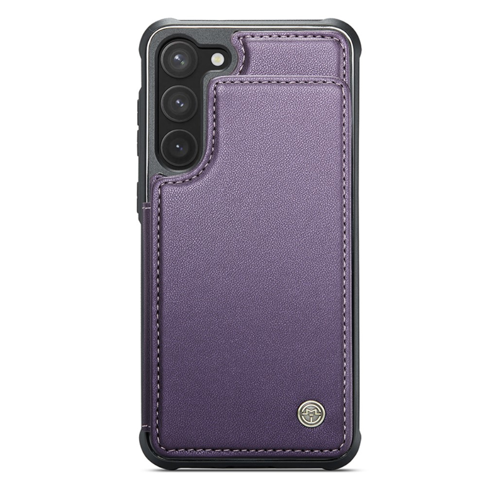 Samsung Galaxy S23 5G Leder Hülle mit Kartenfächern im Litchi Look   Kickstand (RFID Schutz) - Lila