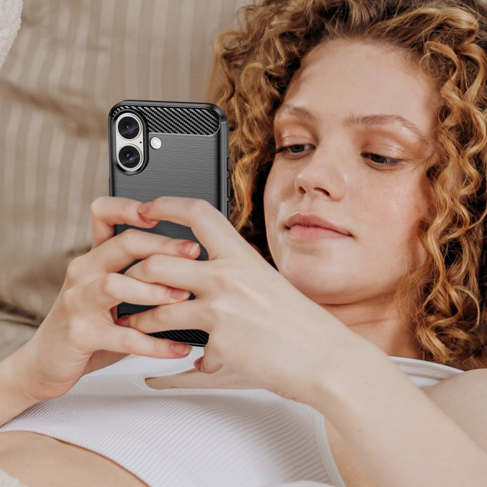 iPhone 16 Gummi Case Schutzhülle Carbon Look - Schwarz