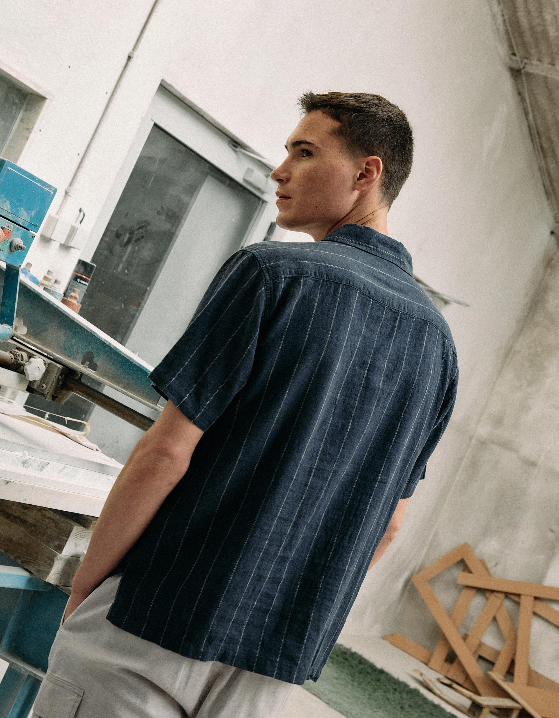 Camisa com Linho, Homem, Azul Escuro