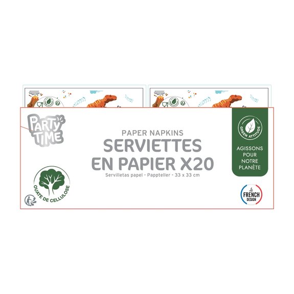 20 serviettes en papier dinosaure