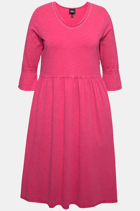 Jerseykleid, Rollkanten, A-Linie, V-Ausschnitt, 3/4-Arm
