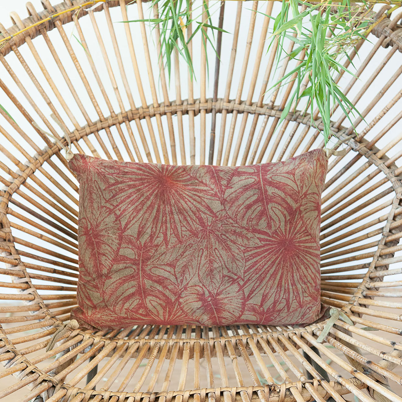 En Fil d'Indienne Housse de coussin Goa velours rubis - 25x35 cm
