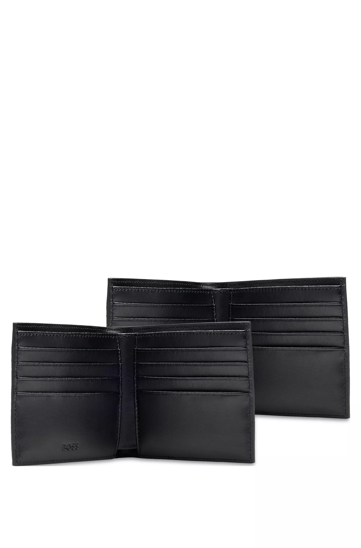 Conjunto de carteira e porta-cartões em couro preto com monograma BOSS