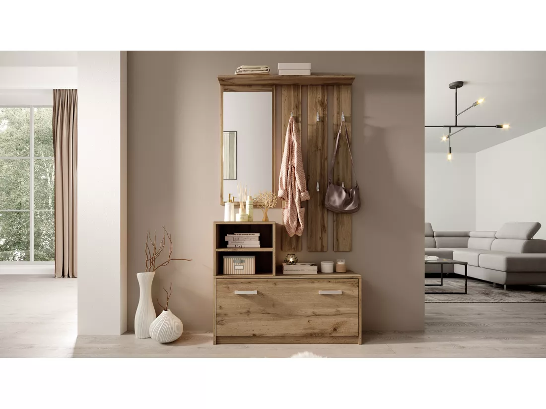 Vestiaire d’entrée / Meuble d’entrée - chêne wotan, 85 cm - YESFIR