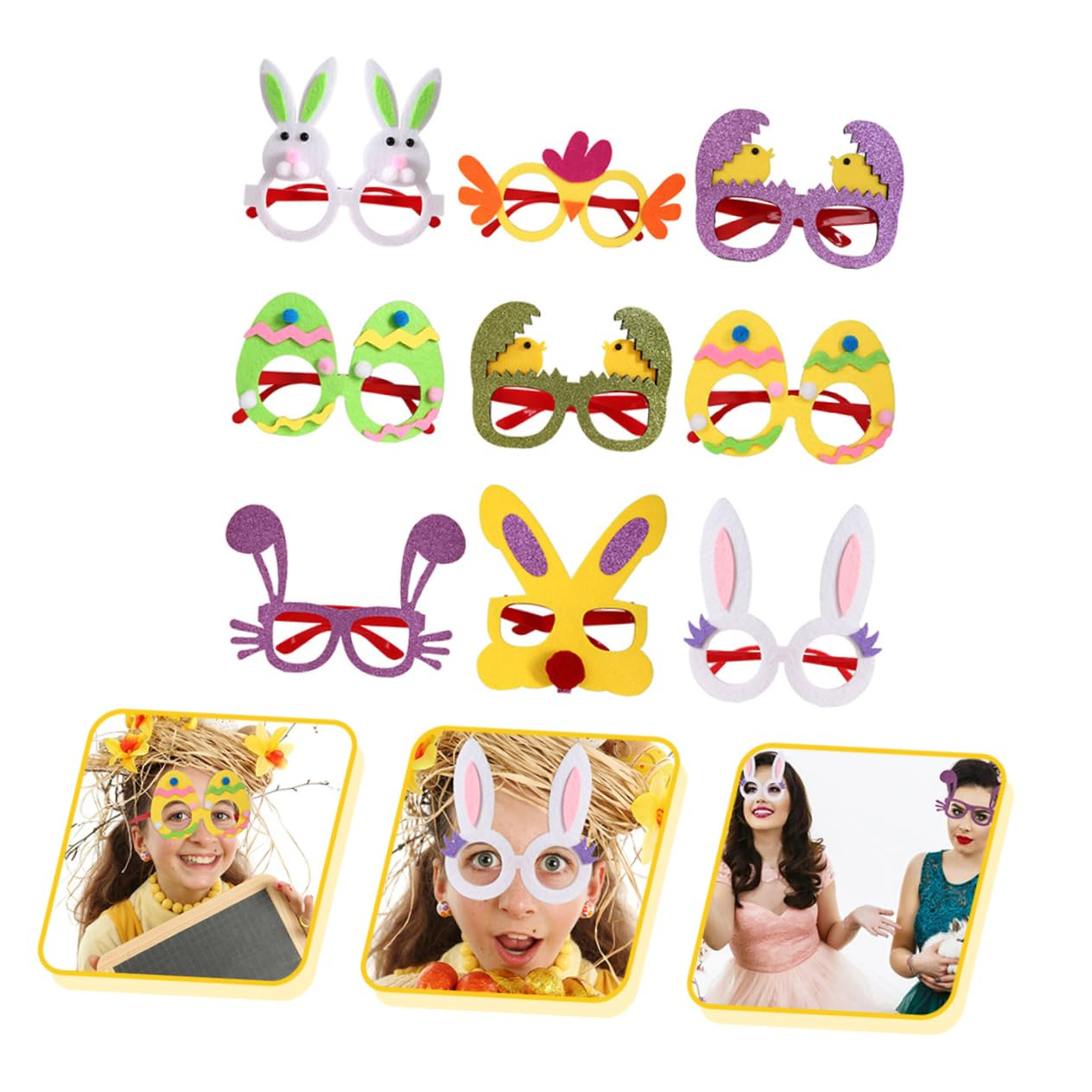 (12er Set) Photo Booth Oster Brillen Party Fotorequisiten Foto Accessoires Dekorationen für lustige Bilder - Osterhase / Küken