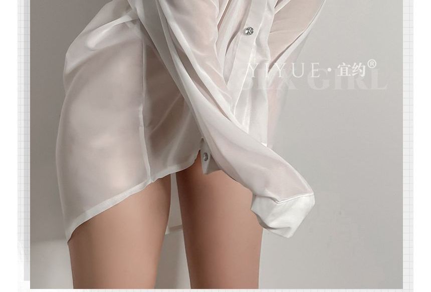 Candyiry - Set: Effen doorschijnende lingerie-shirtjurk + string + bandje met strass