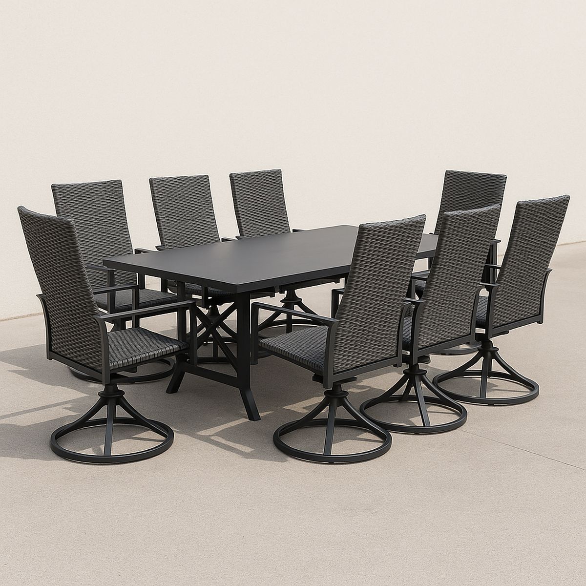 9-teiliges Gartenmöbel-Set mit Aluminiumtisch und Drehstühlen in Ratta