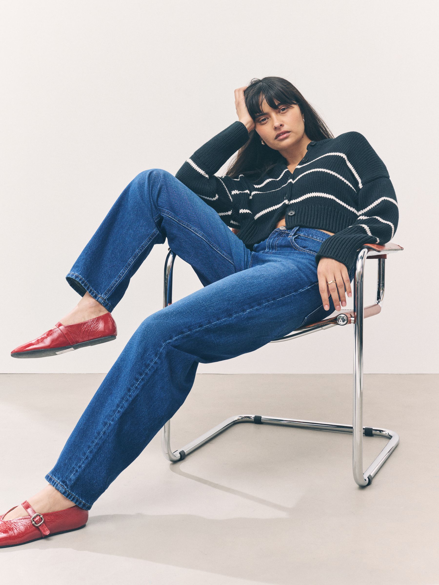 Denim donkerblauw - Jeans met ruime rechte pijpen