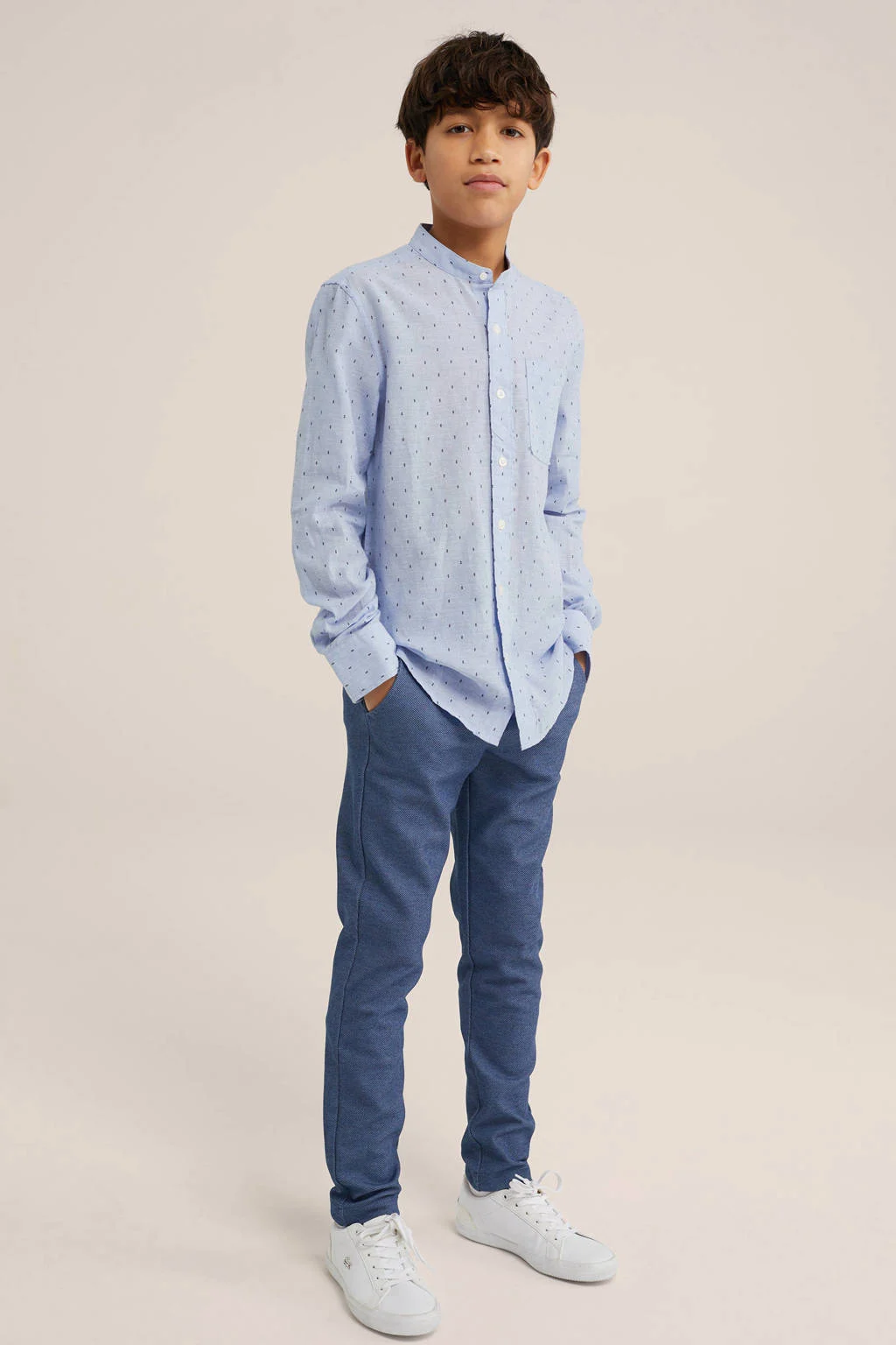 WE Fashion gemêleerde slim fit broek blauw