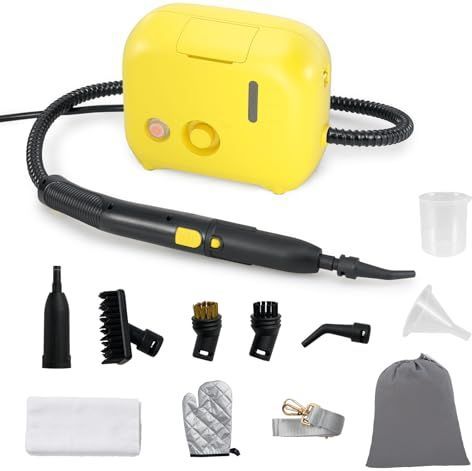 FANTASK 1600 W stoomreiniger met 10 accessoires en riem, stoomdruk: 3 bar, opwarmtijd: 15s, temperatuur: tot 180 °C, tank: 1000 ml (geel)