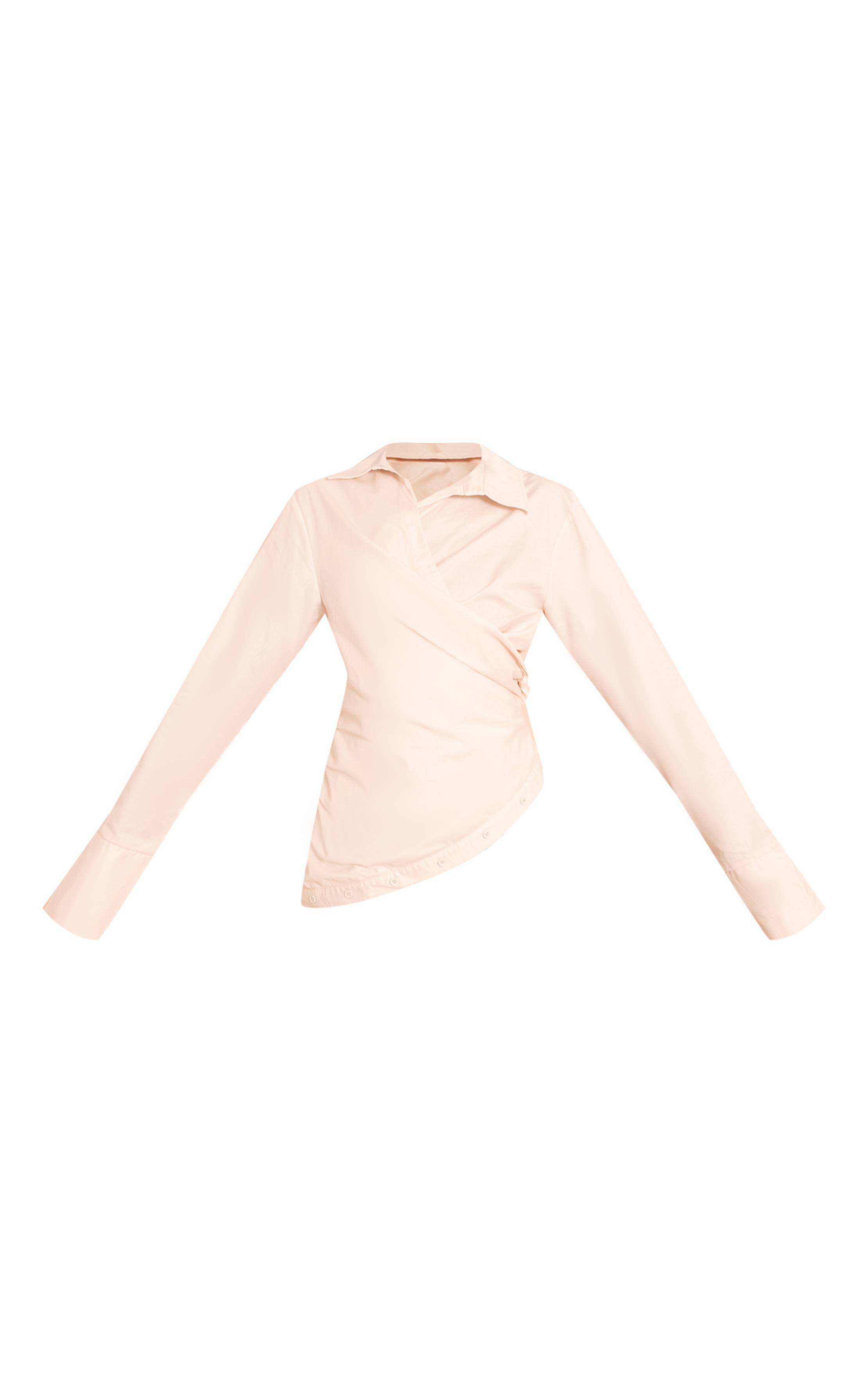 Crème Chemise À Manches Longues À Rayures Fines Avec Détail Froncé Et Drapé