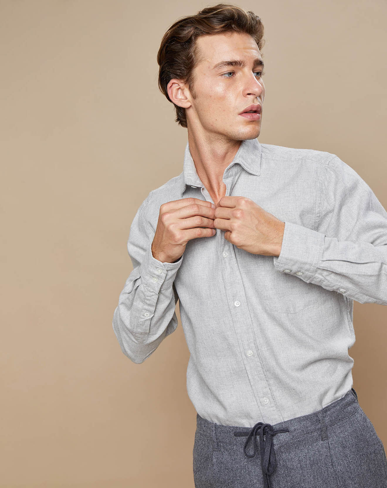 Hartford Chemise Regular en Flanelle de Coton Paul gris clair