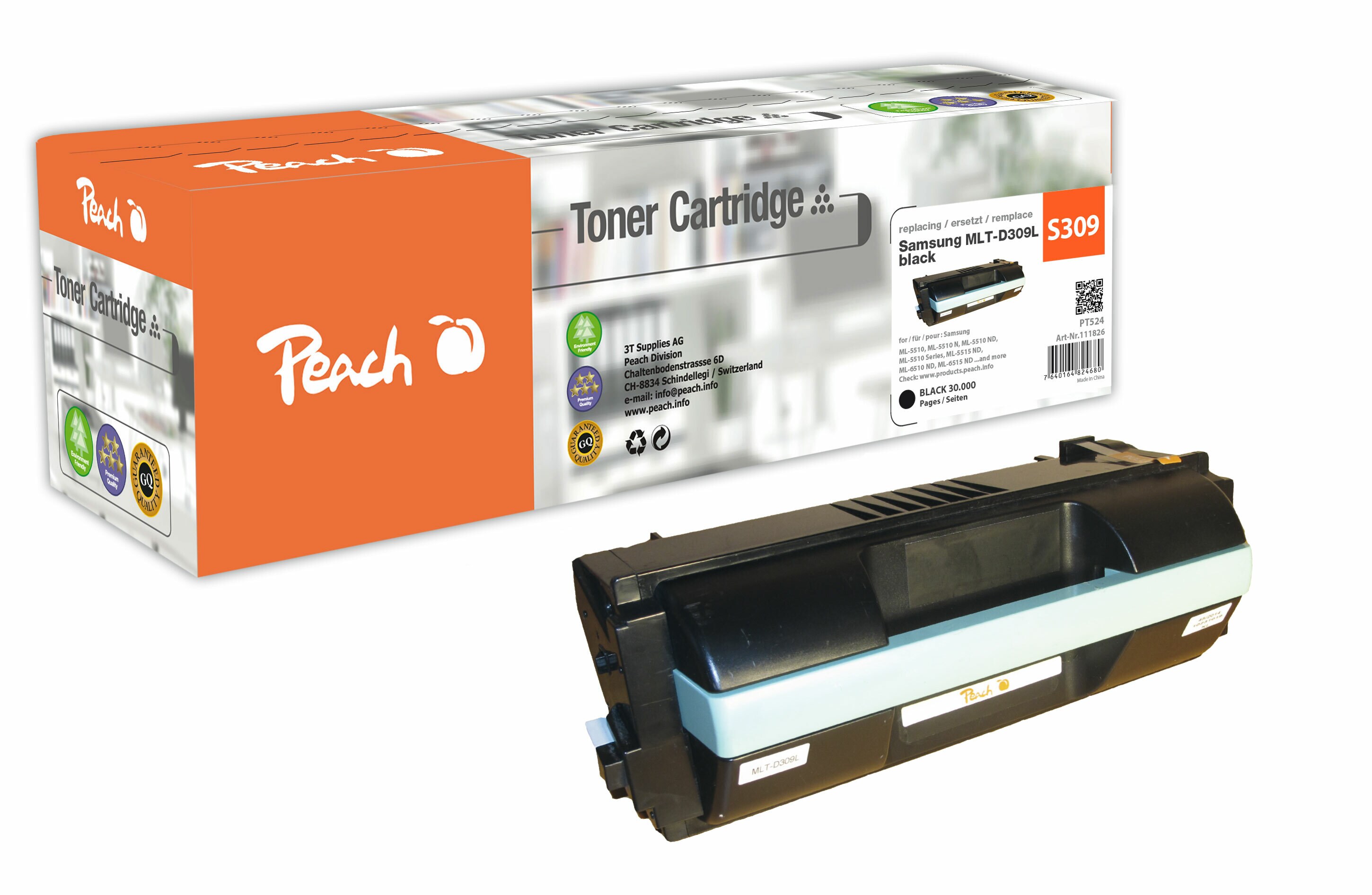 Peach S309 LBK Toner XL bk ersetzt Samsung No. 309LBK, MLT-D309L für z.B. Samsung ML -5510, Samsung ML -5510 N, Samsung ML -5510 ND (wiederaufbereitet)