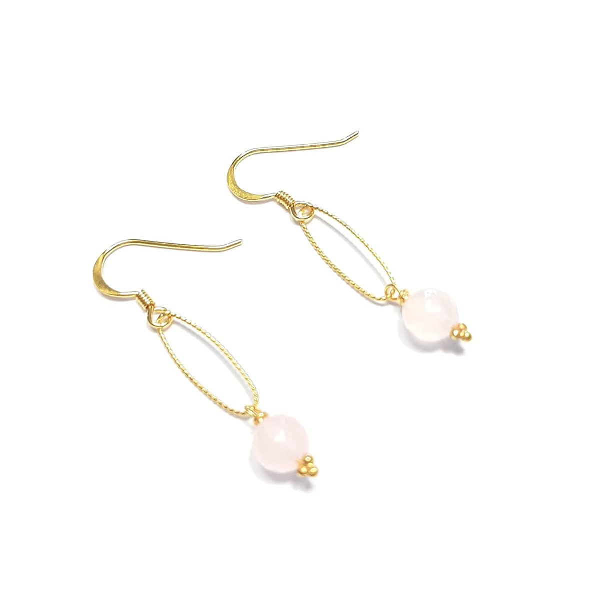 Boucles D'Oreilles Cunhatã Quartz Rose Argent 925 Doré et Pierres Naturelles