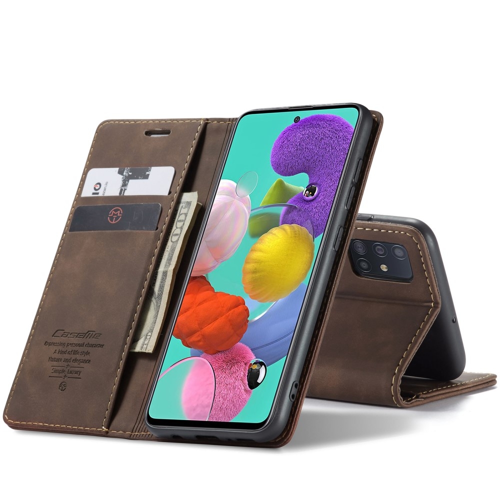 Samsung Galaxy A51 (2019) Leder Tasche Flip Wallet Etui mit Kartenfächern - Dunkelbraun