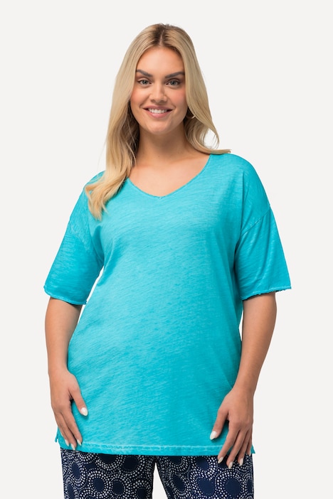 T-Shirt, cold dyed, Oversized, V-Ausschnitt, Halbarm