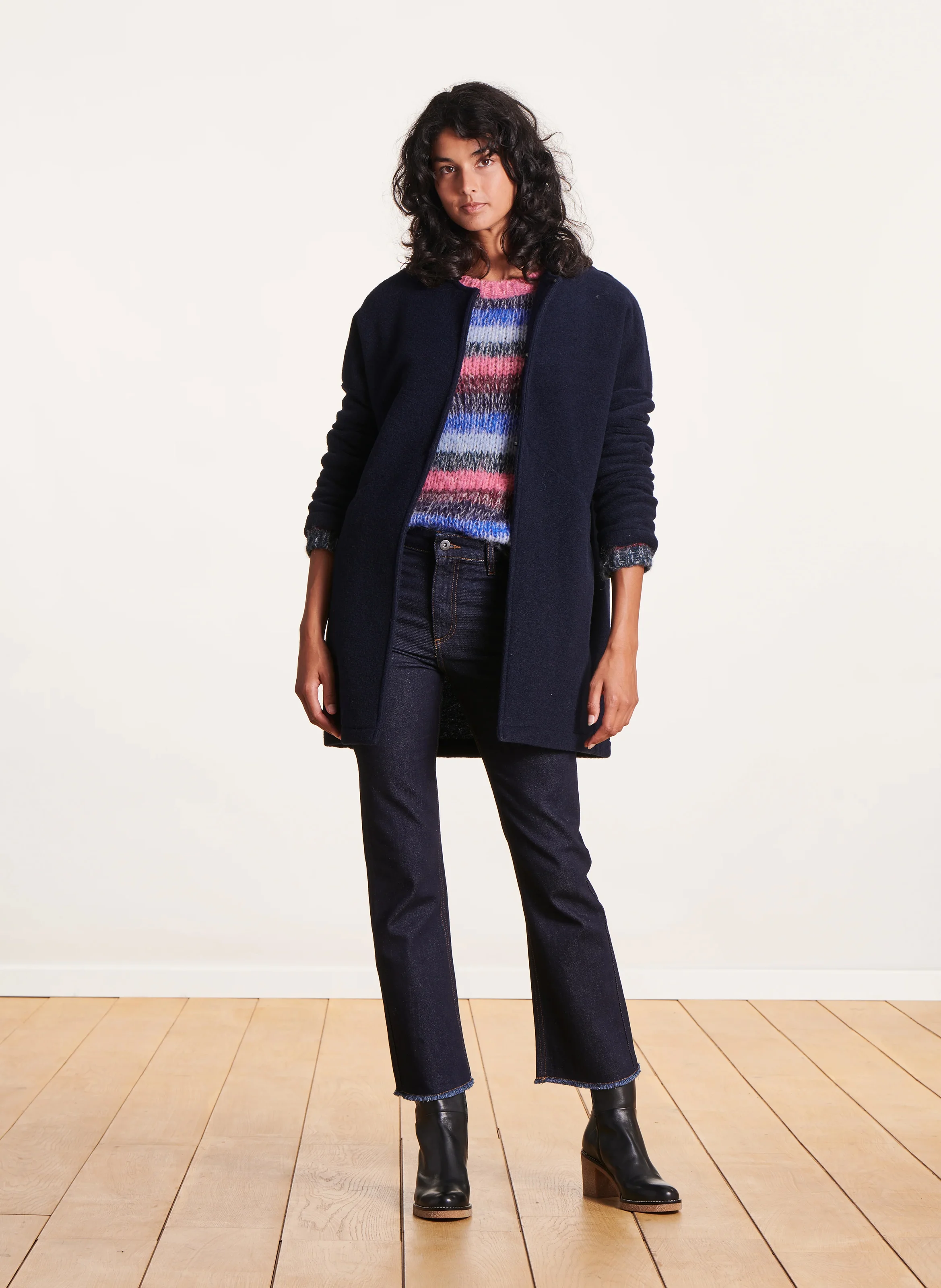 Manteau col rond| Bleu