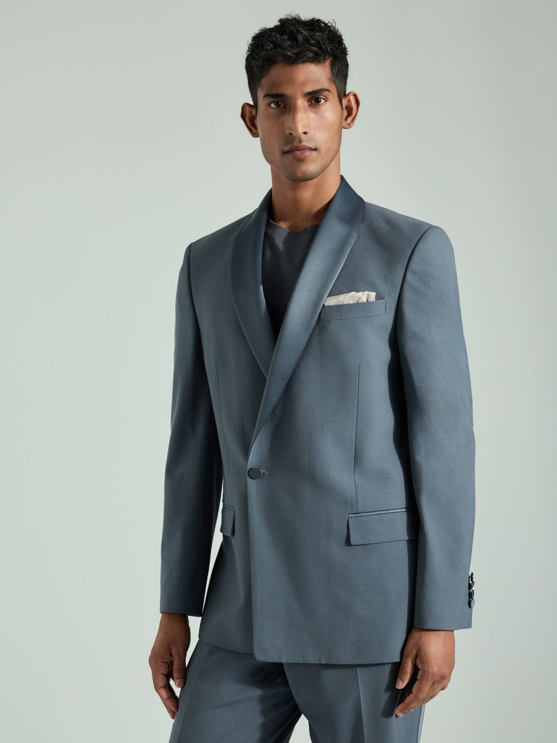 Normaal blauw - Slim fit smokingcolbert met sjaalkraag