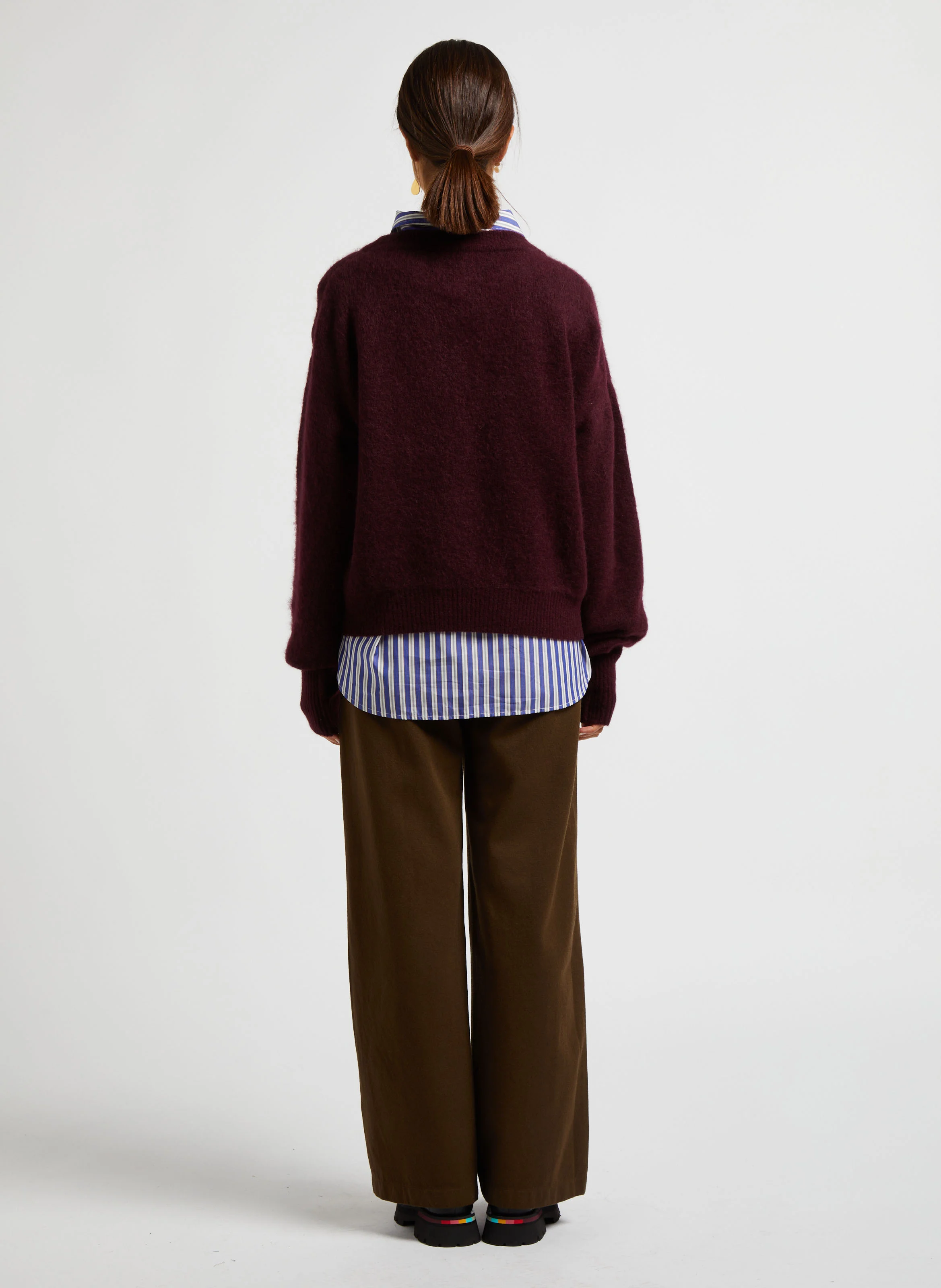 Pantalon large en laine et coton| Vert