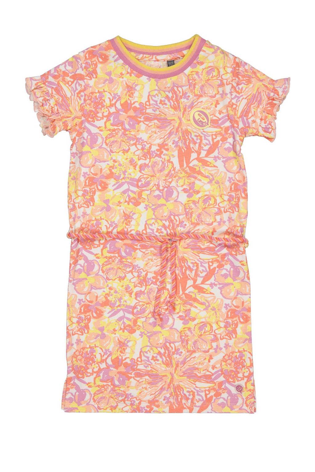 Quapi gebloemde T-shirtjurk BASIMA roze/wit/geel