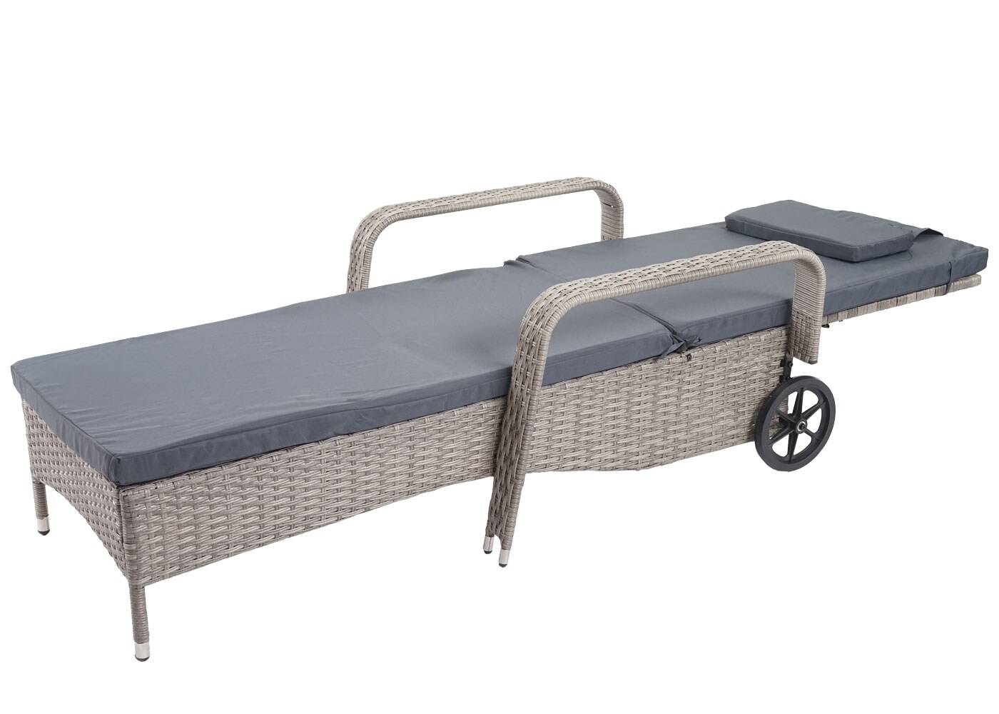 Poly-Rattan Sonnenliege Cesena, Relaxliege Gartenliege Liege, Alu ~ grau, Kissen dunkelgrau