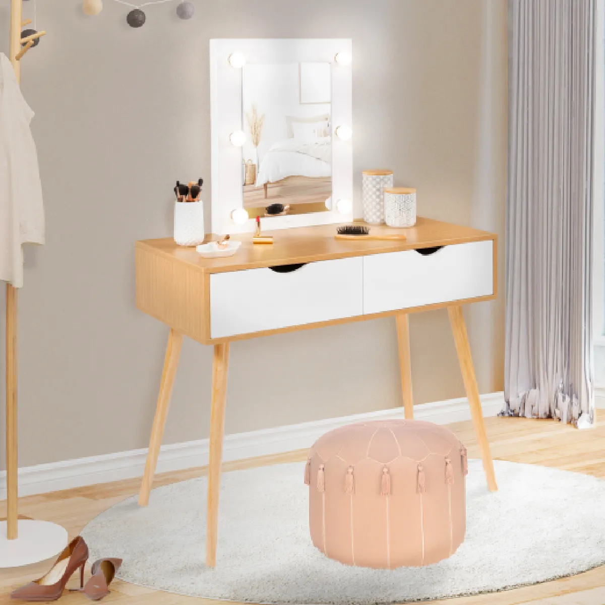 Idmarket Market Coiffeuse LIVIA Bois Blanc