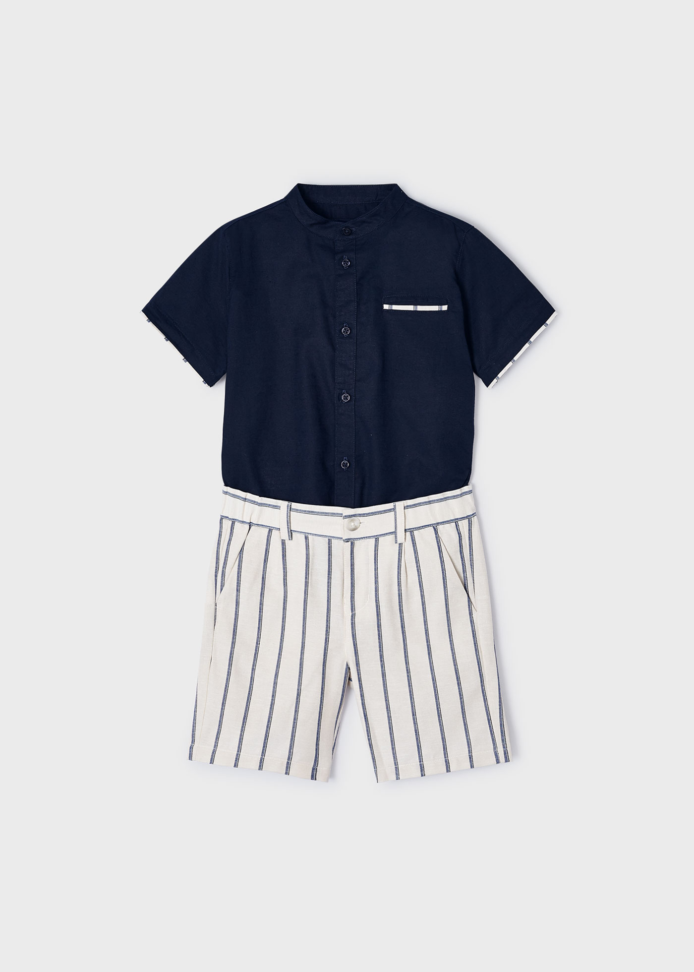 Conjunto de linho listrado de 2 peças para meninos, ráfia