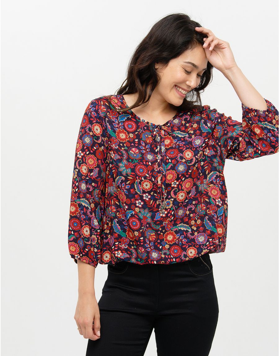Blouse ample fleurs rouge
