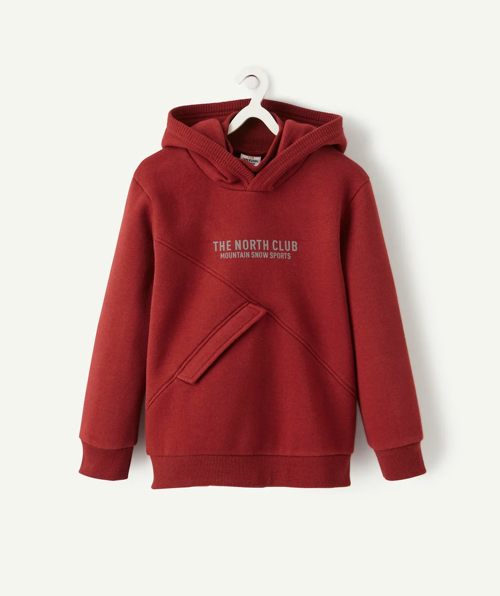 SWEAT À CAPUCHE GARÇON BORDEAUX AVEC MESSAGE RÉFLÉCHISSANT