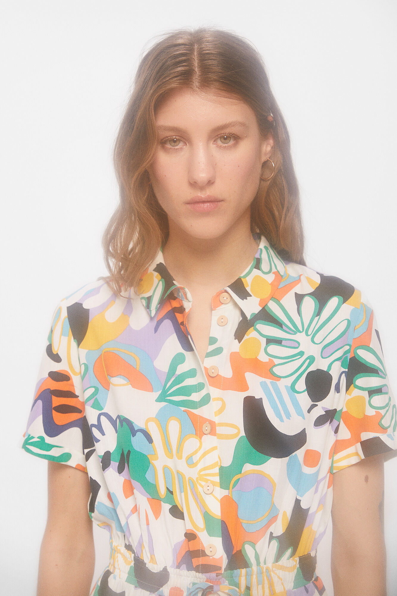 Macacão camisa estampado - Amarelo