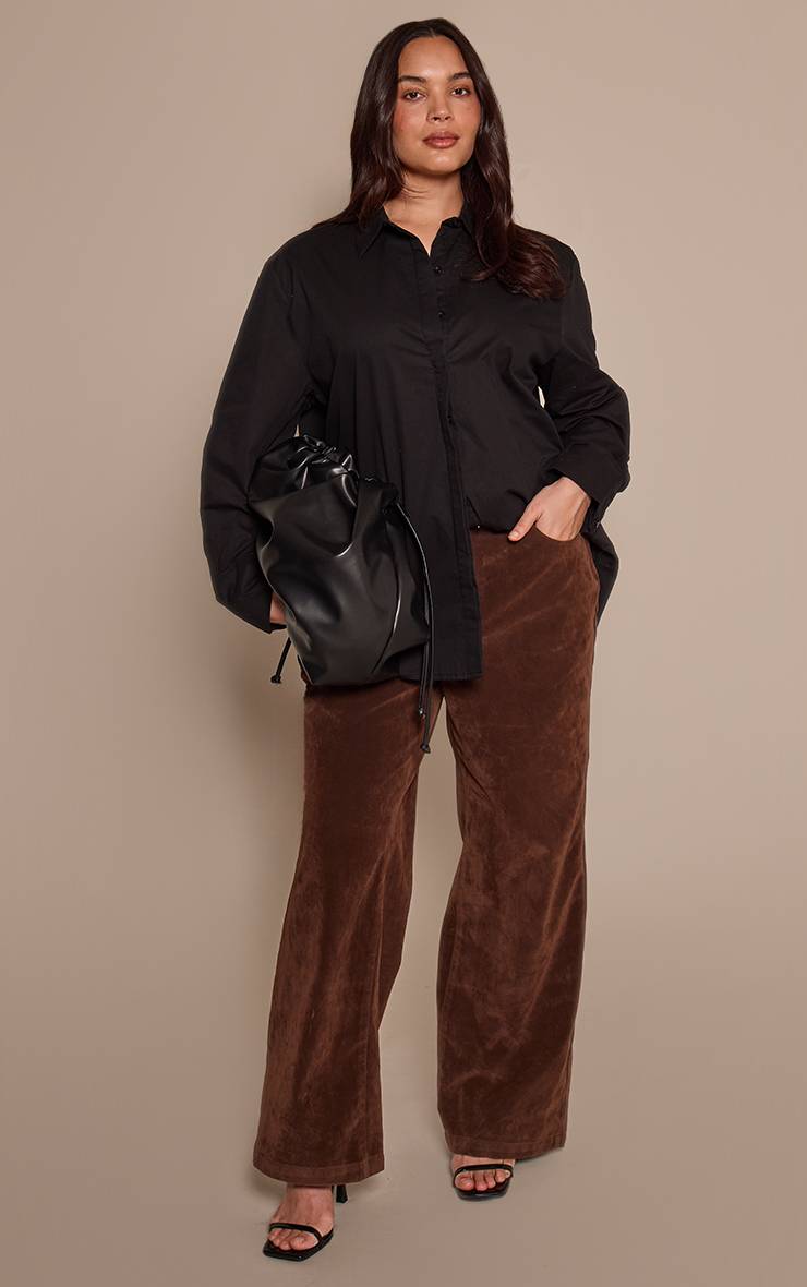 Noir Délavé Chemise Grande Taille En Coton À Poignets Oversize