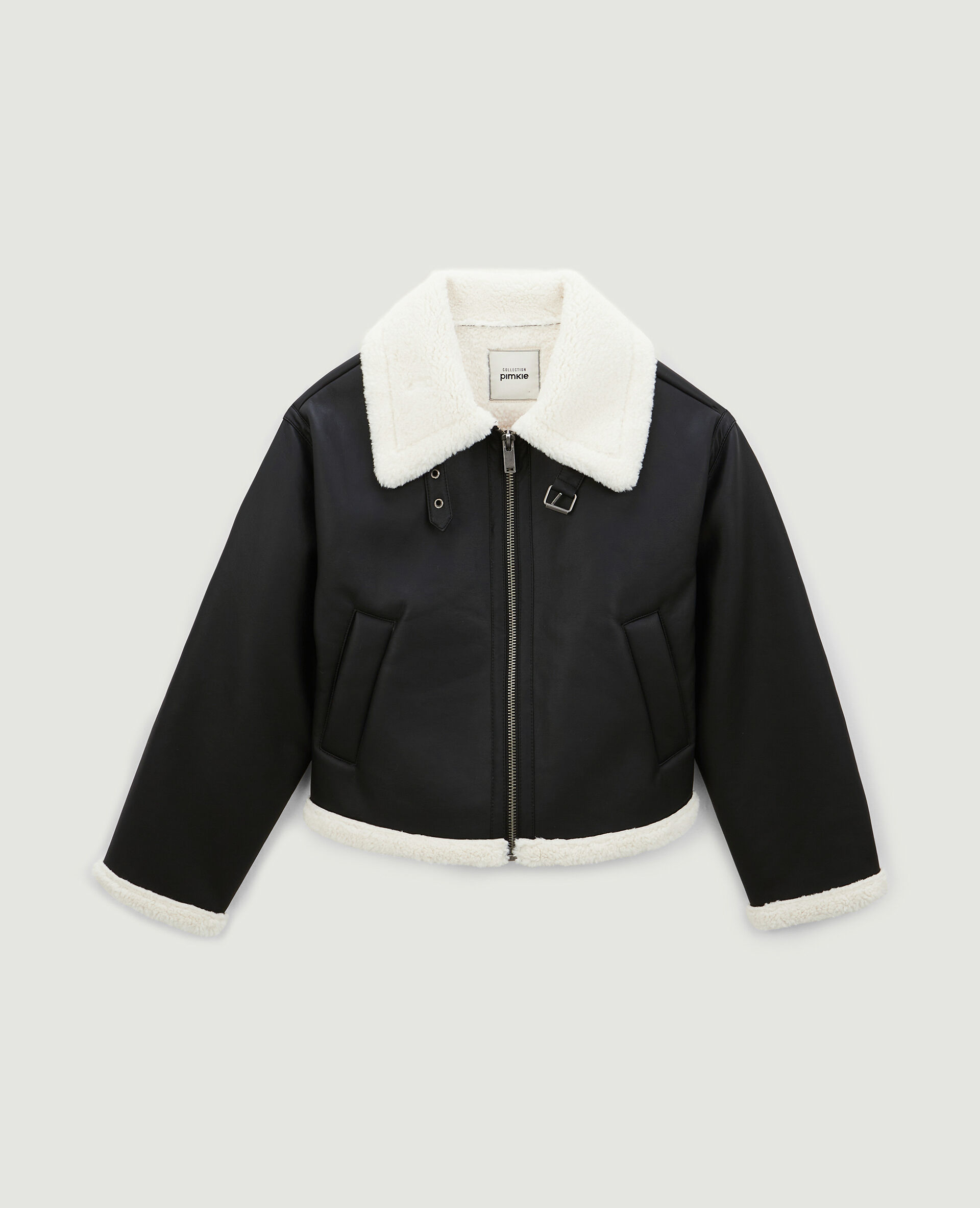 Blouson façon bombardier en simili cuir - Noir